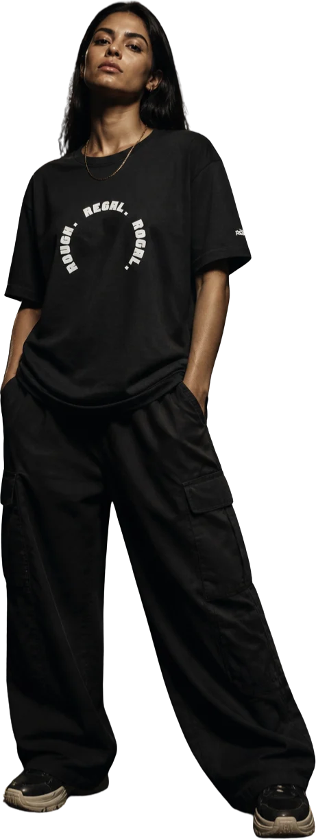 Model in the Signature tee, washed black